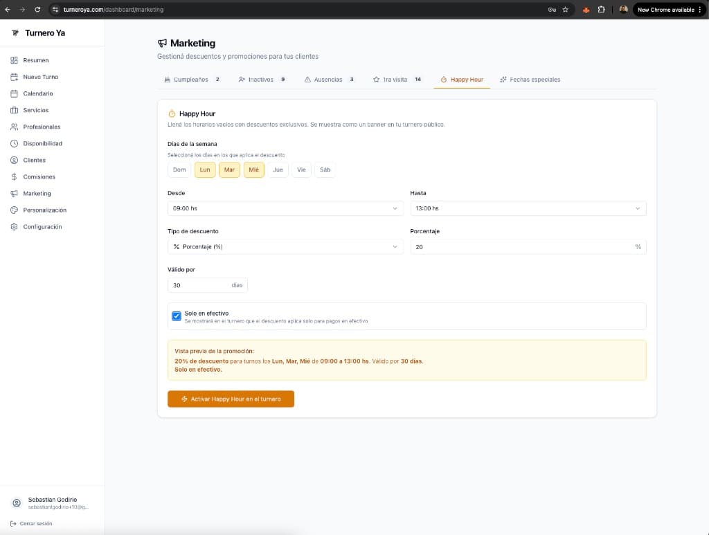 Happy Hour para llenar horarios vacios